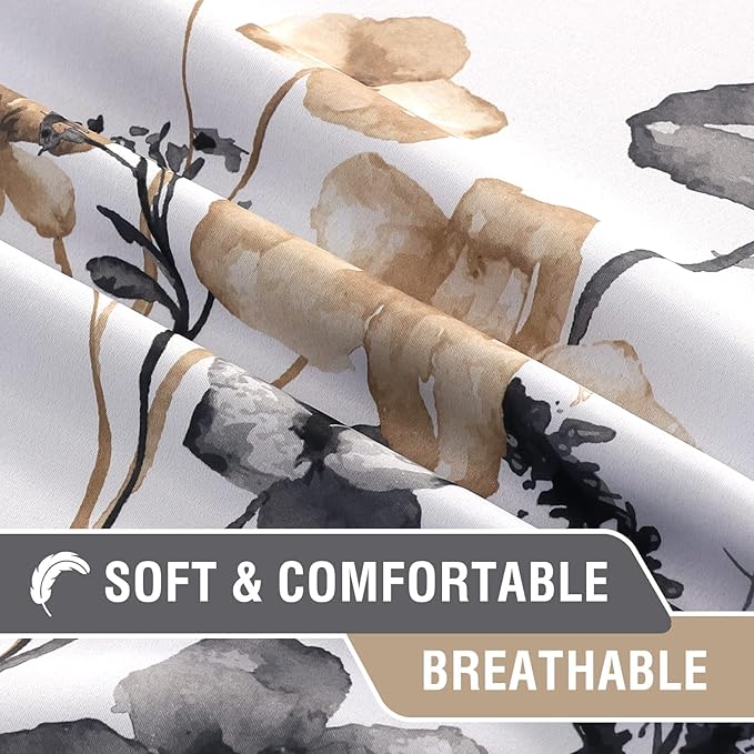 H.VERSAILTEX 100% Blackout Curtains 96 inch Length 2 Panels Set Cattleya Floral Printed Drapes Leah Floral Thermal Curtains for Bedroom with Black Liner Sound Proof Curtains, Grey and Taupe