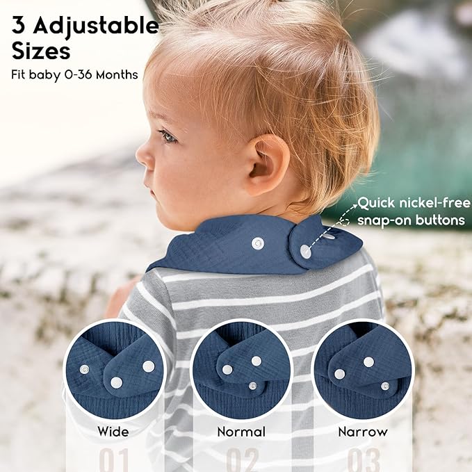 Yoofoss Muslin Baby Bibs 10 Pack 100% Organic Cotton 6-Layer Soft Absorbent Drool Bandana Baby Bibs for Drooling and Teething for Boys and Girls, Gradient Blue