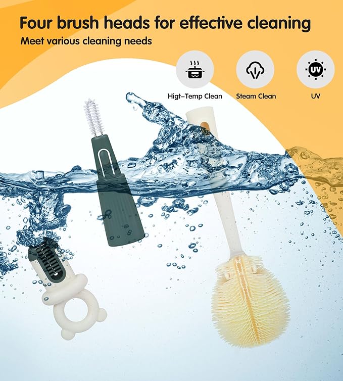 FURNIPLAS Long Handle Bottle Cleaning Brush Set, 4-in-1 Silicone Baby Bottle Cleaner Brush Kit, Multifunctional Water Bottles Washer for Travel, Baby Bottles, Breast Pump, Spout, Nipple & Straw