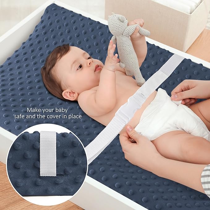 Susurration 2Pack Changing Pad Covers Super Soft Minky Dots Plush Changing Table Covers 33x17x7in Breathable Changing Pad Sheets for Unisex Baby Girls and Boys (Grey&Blue)