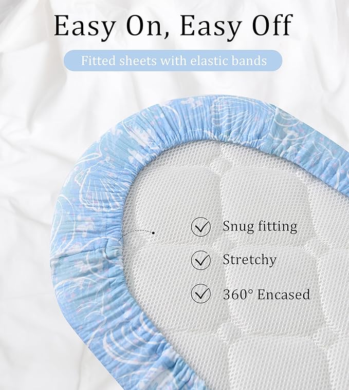 Organic Cotton Muslin Bassinet Sheets, 2 Pack – Soft, Breathable, Universal Fit for Oval, Rectangle & Hourglass Mattresses, Machine Washable, Neutral Colors for Baby Boys & Girls
