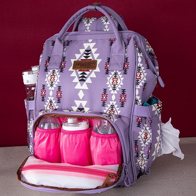 Montana West Wrangler Diaper Bag Backpack Aztec Travel Backpack Purses Western Multi-Function Baby Bags for Mom with Waterproof Insulated Pockets