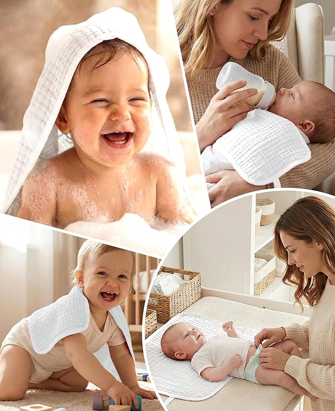 TRYISDICDVC 14Pack Muslin Baby Burp Cloths 100% Cotton 20"X10" Soft Absorbent Quick Drying Newborn Drool Baby Face Washcloths