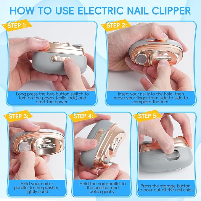 4-in-1 Electric Nail Clipper with LED Light & Nail File, Automatic 3 Speeds LCD Digital Display, Nail Clip Storage, USB Rechargeable Safety Fingernail Trimmer for Baby, Kids, Seniors