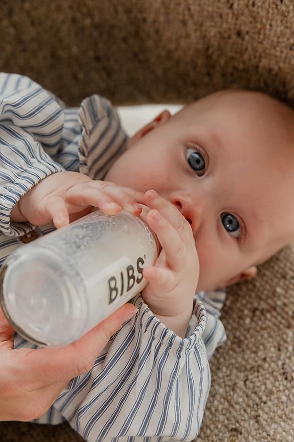 BIBS Baby Bottle 5 oz / 150 ml Natural Rubber Latex Nipple - Anti-Colic, BPA-Free, Round Nipple, Slow Flow, Lightweight & Easy to Clean, Suitable for Newborns 0+ Years - Sage