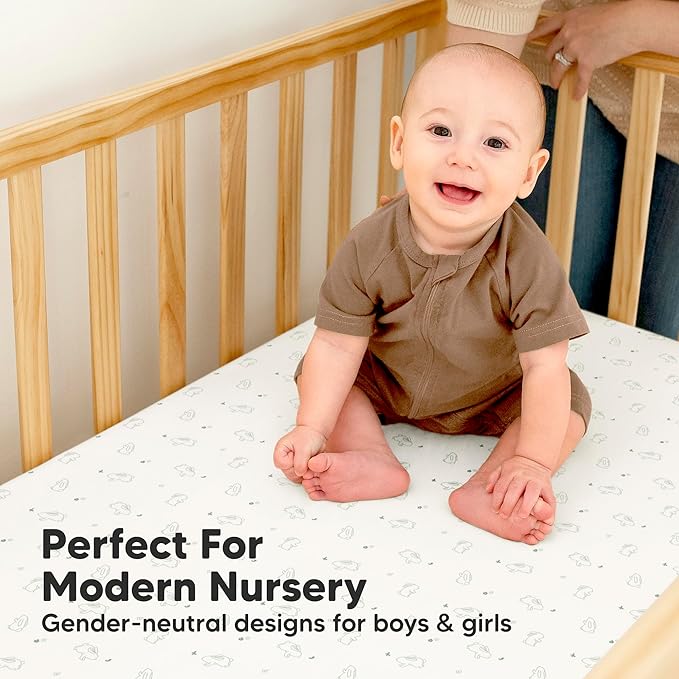 2-Pack Waterproof Baby Crib Sheets for Boys, Girls - 52x28 Viscose Derived from Bamboo Toddler Bed Sheet Neutral, Fitted Crib Mattress Protector Cover for Baby Bedding, Soft & Gentle (Beach Day)
