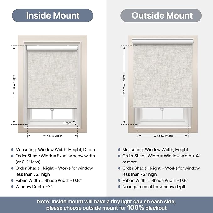 GENIMO 100% Blackout Roller Window Shades, Window Blinds Cordless with Thermal Insulated, UV Protection Fabric, Mini French Door Blinds for Home, Office, Bedroom, Easy to Install, Ivory, 20" W X 72" H