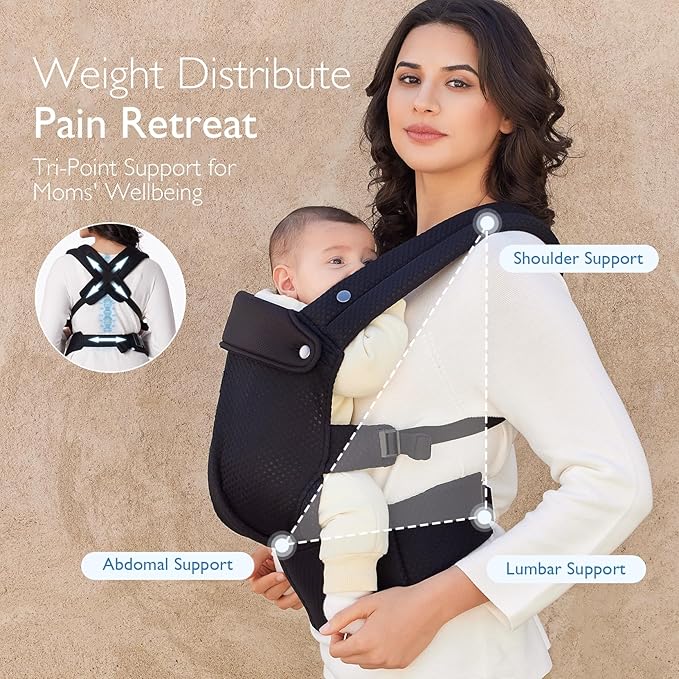 Momcozy Breathable Mesh Baby Carrier, Ergonomic and Lightweight Infant Carrier for 7-45lbs with Enhanced Lumbar Support, All Day Comfort for Hands-Free Parenting, Air Mesh-Black