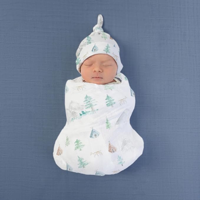 SwaddleDesigns Cotton Muslin Swaddle Blankets for Baby Boy & Baby Girl, Set of 4, Neutral Receiving Blankets for Newborn, Baby Registry & Gift, 46x46 inches, Watercolor Mountains & Trees