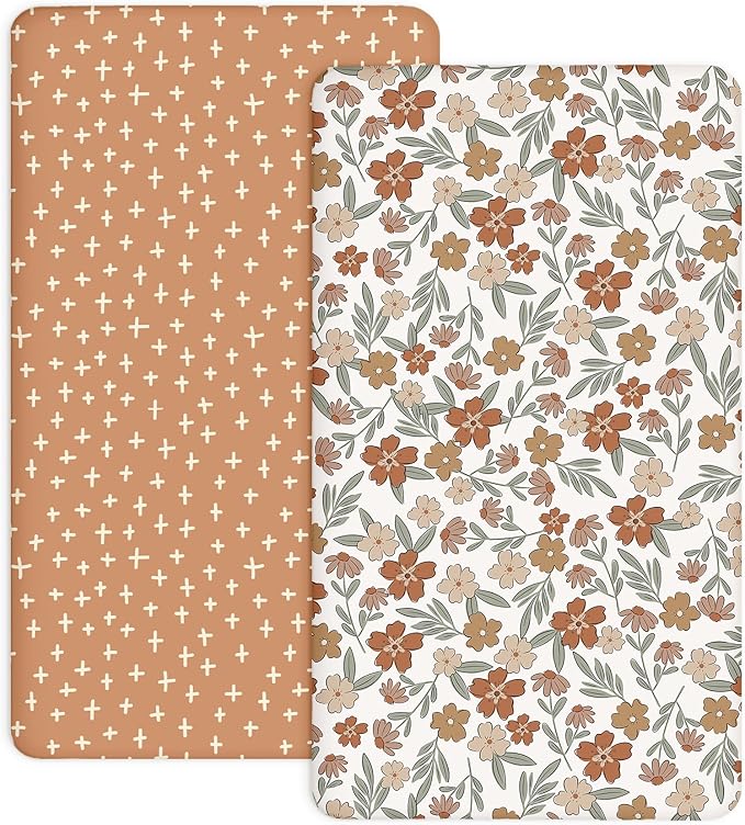 Crib Sheets for Boys and Girls, 2 Pack Fitted Baby Sheets for Standard Toddler Mattress 28" x 52", Soft Breathable Jersey Knit Baby Bedding (Rusty Garden)