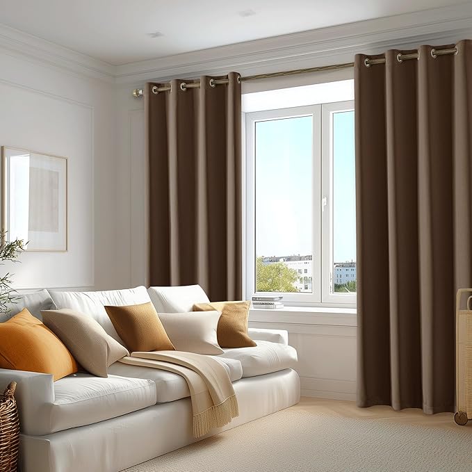 Beauoop 100% Blackout Curtains 54 Inch Long 2 Panels for Bedroom Living Room Coffee Brown Solid Room Darkening Thermal Insulated Soundproof Energy Saving Grommet Top Window Drapes,52x54, 2 Set
