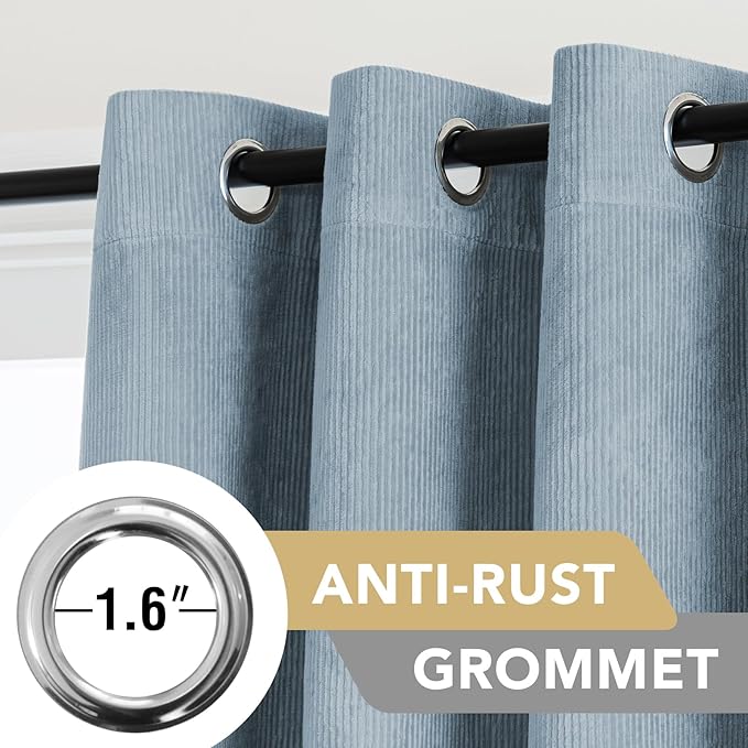 H.VERSAILTEX Velvet 100% Blackout Curtains for Living Room Full Light Blocking Curtains Thermal Insulated Room Window Drapes Soft Luxury Curtains Grommet Top 2 Panels (55" W x 84" L, Stone Blue)