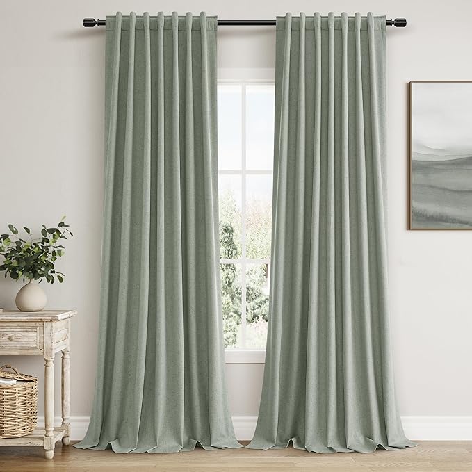 Guken Desert Sage 100% Blackout Curtains 108 Inch Length 2 Panels Set for Living Room Bedroom Back Tab Thermal Insulated Black Out Linen Drapes Room Darkening Window Curtains 108 Inches Long