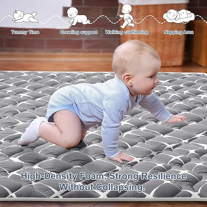 Baby Play Mat - 71" X 59",Premium Thicker Foam One-Piece Machine Washable, Extra Large Anti-Slip Soft Cushioning Foam Playmats for Babies and Toddlers, Foldable Baby Crawling Mat for Playpen