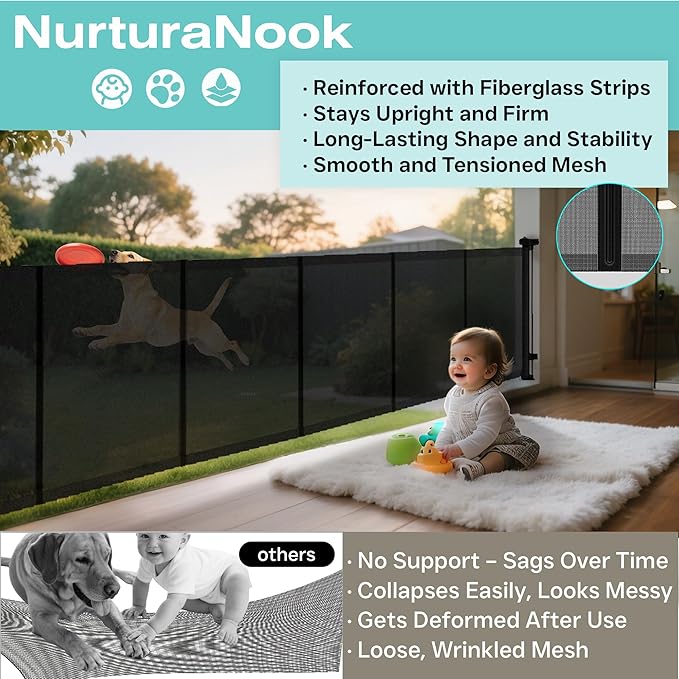 200 Inch Extra Wide Retractable Baby Gate,Mesh Baby Gate or Mesh Dog Gate,34" Tall,Child Safety Gate for Doorways, Stairs, Hallways, Indoor or Outdoor