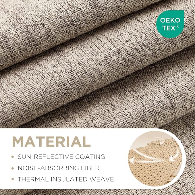 Joydeco Blackout Curtains for Bedroom - 100% Light Blocking 2 Panels Set Linen Drapes 42" W x 108" L, Thermal Insulated Room Darkening Curtains, Linen Textured for Living Room, Rod Pocket & Back Tabs