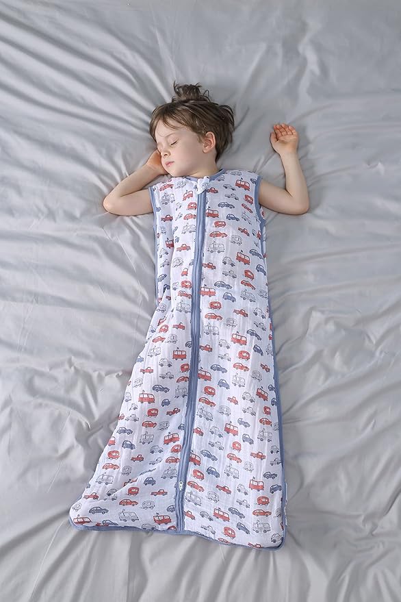 TADO MUSLIN Baby Sleep Sack 2-4 T Baby Wearable Blanket 100% Organic Cotton 0.5 TOG Toddler Sleep Sacks 2- Way Zipper Soft 4 Layers Muslin 2T 3T 4T Car