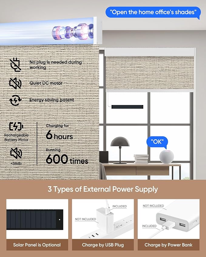Kincmo Motorized Blinds with Remote,100% Blackout Motorized Roller Shades Work with Apple Homekit,Alexa,Google, Custom Electric Blinds with App,Voice Control (Classic Sandy)