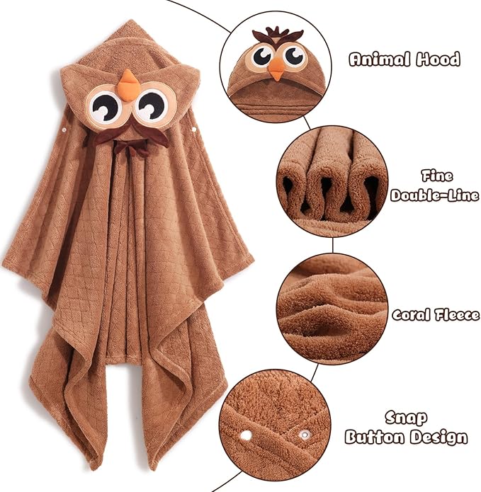 Hooded Towels for Kids, 50" x 32" Large Hooded Bath Towels for Kid, 2 Pack Soft Absorbent Kids Hooded Bath Towel, Thick Animal Hooded Bath Towels for Kids Age 0-5 Years