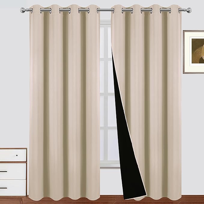 LEMOMO Blackout Curtains Light Beige Curtains 52 x 84 Inch 2 Panels Darkening Thermal Insulated Bedroom Curtains