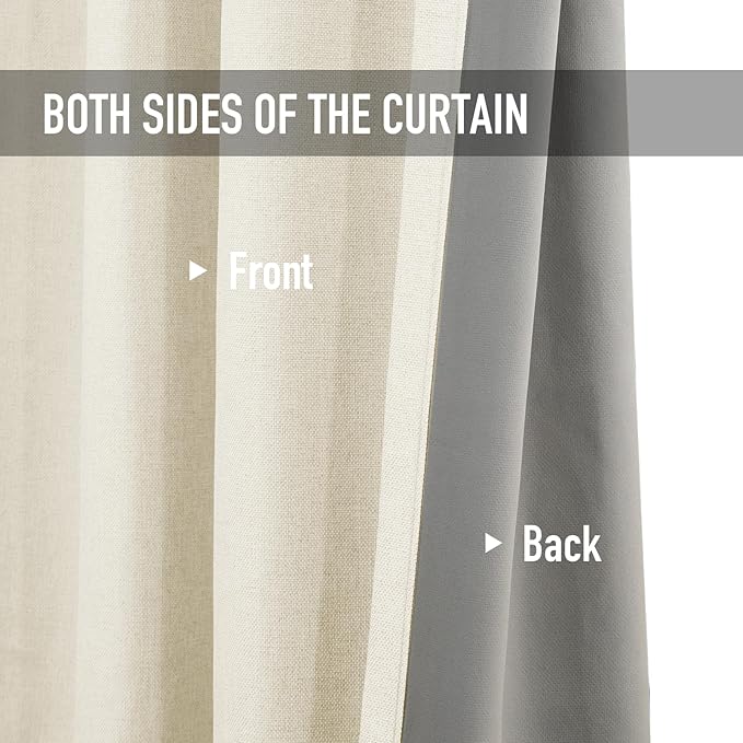 100% Blackout Shield Linen Blackout Curtains for Bedroom, Cream Grommet Curtains for Living Room, Thermal Insulated Room Darkening Drapes for Nursery, Fall Home Decor, 50" W x 108" L, 2 Panels