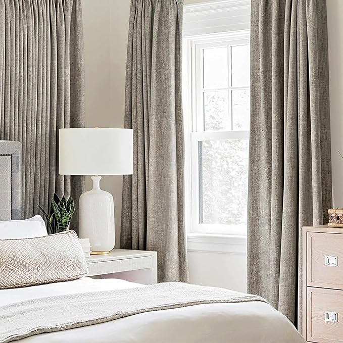 MIULEE Linen Texture Curtains for Bedroom Solid 100% Blackout Thermal Insulated Linen Curtains Grommet Room Darkening Drapes for Living Room Nursery 52x84 Inch (2 Panels)