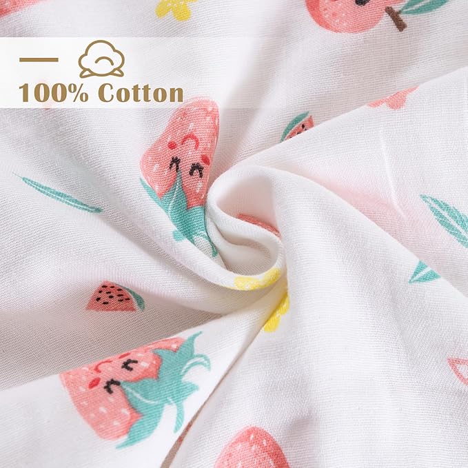 2 Pack Hooded Baby Bath Towels,Large 32"x 32",Cotton Baby Bath Towel with Hood for Infant Toddler and Kids, Soft and Absorbent,Unisex Baby Bath Essentials. (Strawberries/Oranges)