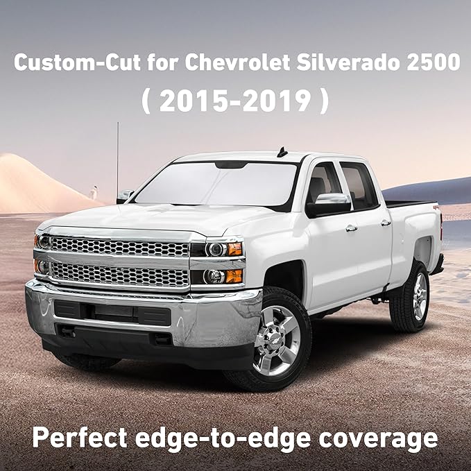 Econour Windshield Sunshade for Chevrolet Silverado 2500/3500 2015-2017 2018 2019, Sun Visor for Front Windshield & Window Sun Shade Cover, UV Heat Blocker & Protector, Car Accessories