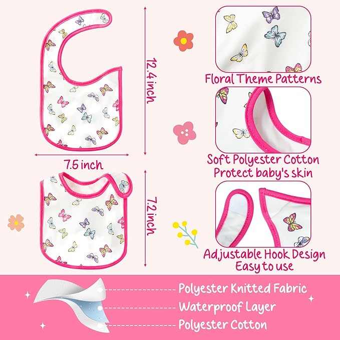 2ooya 7Pcs Cotton Waterproof Baby Bibs Hook Loop Closure Newborn Bib Keepsake Baby Gift for Drooling Feeding Eating