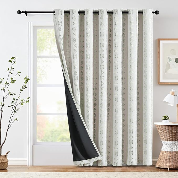 jinchan 95% Blackout Boho Curtain 84 Inches Long for Bedroom 1 Panel Extra Wide Printed Curtain Sage Green on Beige Geometric Grommet Top Thermal Insulated Window Drape