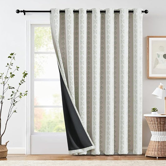 jinchan 95% Blackout Boho Curtain 84 Inches Long for Bedroom 1 Panel Extra Wide Printed Curtain Sage Green on Beige Geometric Grommet Top Thermal Insulated Window Drape