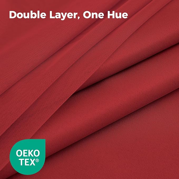 100% Blackout Curtains for Bedroom, Double Layer Red Curtains, Black Out Curtain 108 inch Long with Sheer Overlay for Living Room, Room Darkening Window Drapes with Grommet, 52" W x 108" L