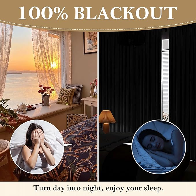 RYB HOME Grey Linen Blackout Curtains for Sliding Glass Door, 100% Blackout Linen Textured Thermal Privacy Modern Drape Panels for Dining Room Large Window, 52" W x 108" L, 2 Panels Set