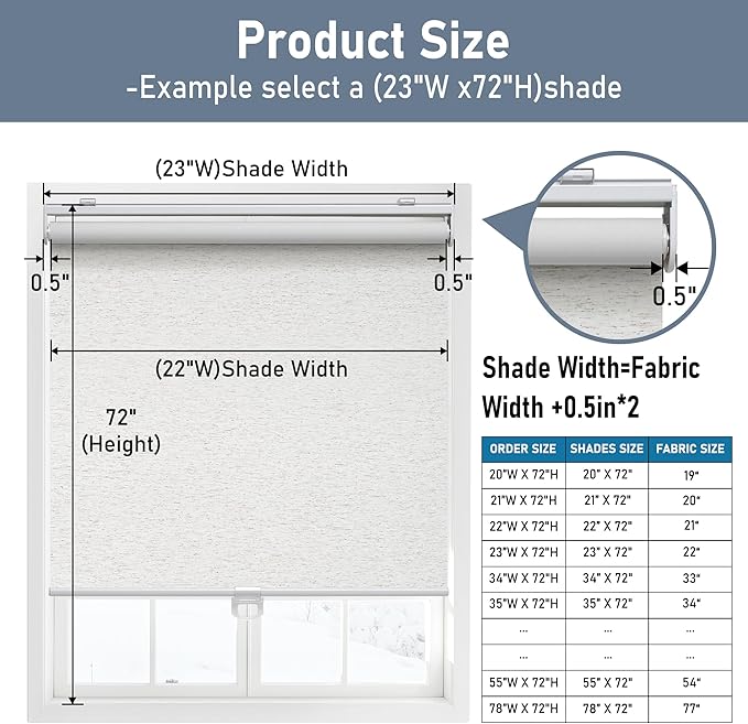 Cordless Roller Shades Blackout Blinds for Windows Room Darkening Rolled Up Shades with Spring System, UV Protection Window Shades Door Blinds for Home and Office (31.5" W x 72" H, Linen Cream