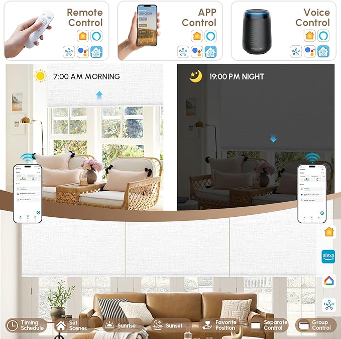Kincmo No Drill Motorized Blinds with Remote, 100% Blackout Roller Shades for Windows, Custom Electric Blinds Compatible with Alexa, Apple Homekit, Google Home (100% Blackout Classic White)