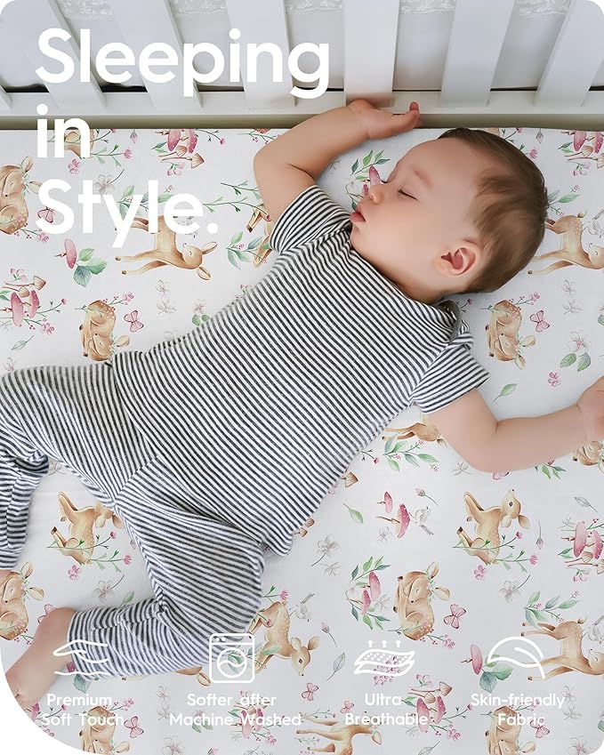 TotBasic Crib Sheets Netural for Girls Boys, Premium Soft Crib Mattress Fitted Sheet, Ultra Breathable Baby Sheets, Super Stretchy Baby Bed Sheets 28x52x9 Extra Deep Pocket