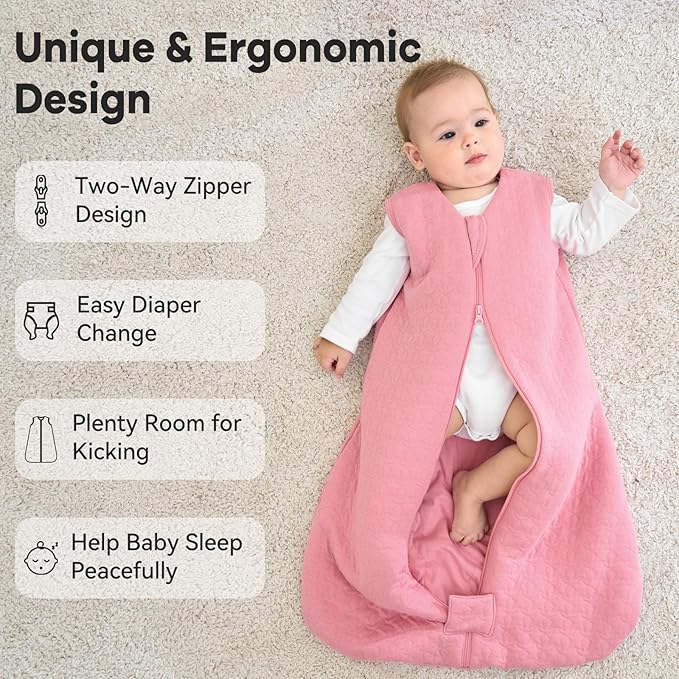 Unnivoll Baby Sleep Sack 18-24 Months TOG 2.5 Winter Baby Wearable Blanket, 100% Cotton Fabric Newborn Infant Sleeping Sack 2-Way Zipper Quilted Baby Sleep Bag, Warm Soft Bean Paste