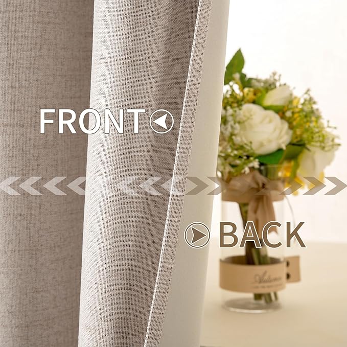MIULEE 100% Blackout Linen Textured Curtains for Bedroom Solid Thermal Insulated Natural Beige Grommet Room Darkening Curtains & Drapes Luxury Decor for Living Room Nursery 52 x 92 Inch (2 Panels)