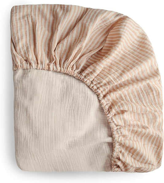 mushie Extra Soft Muslin Fitted Crib Sheet | 192 Thread Count | 28"x 52" (Natural Stripe)