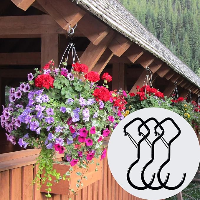 Heavy Duty Screw Hooks for Hanging, 4-Inch Ceiling Hooks with Safety Lock, Strong Hooks for Plants, Clothes, Kitchen Utensils, String Lights, Handbags, Towels (Black, 32 Pcs)