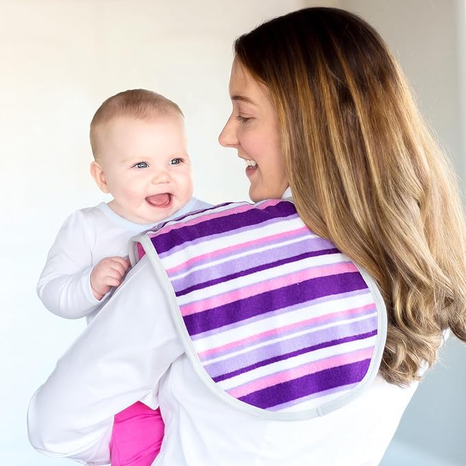 Kiddologic Baby Burp Cloth, Triple Protection, 2 Layers Soft Absorbent Terry, Waterproof Lining, Large Size Curved Design for Extra Coverage, Newborn/Infant Girl Burping Rag, Wild Orchid (Pink) Stripe