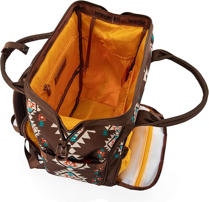 Montana West Wrangler Diaper Bag Backpack Aztec Travel Backpack Purses Western Multi-Function Baby Bags for Mom with Waterproof Insulated Pockets
