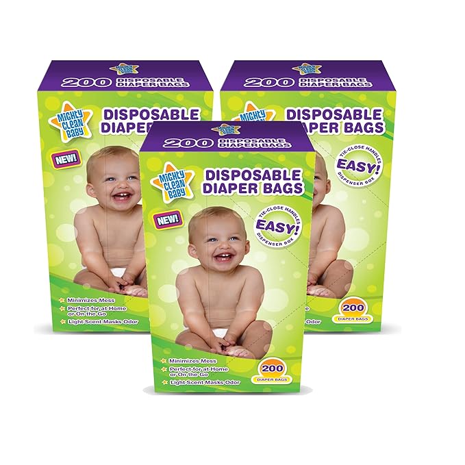 Mighty Clean Baby Disposable Diaper Bags with Light Powder Scent, 600 count
