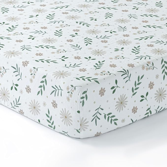 Dreamology Mini Muslin Crib Sheets Girls,Boys,Super Soft,Breathable 1-Pack,100% Cotton Muslin Crib Sheet Fitted,Crib Sheet,Pack n Play Sheets, 24x38 Mini Crib Sheets | Flowers