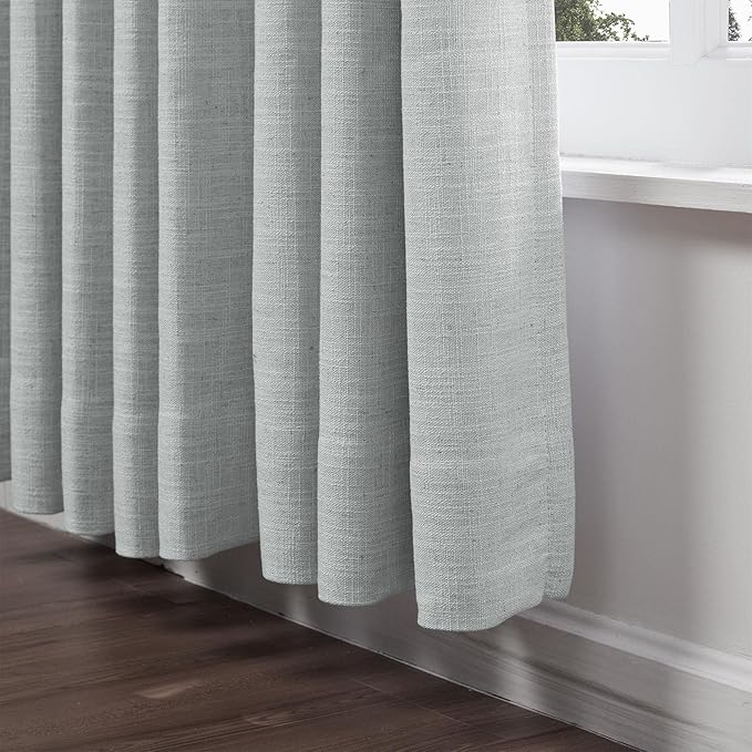 ChadMade 120 Inch Width Room Darkening Grommet Curtains Faux Linen Drapery Block Out The Light for Sliding Glass Door Living Room 120Wx84L, 1 Panel, Fog, Tallis Collection
