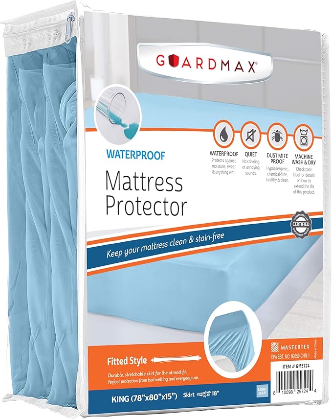 Guardmax Jersey Knitted King Size Mattress Protector - Waterproof & Dust Mite Proof Mattress Cover with Stretchable Pockets - Soft, Comfortable, & Noiseless Waterproof Fitted Sheet.(78 x 80 x 15)