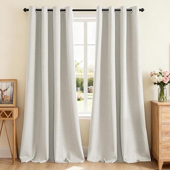 PrinceDeco Blackout Curtains for Bedroom – 100% Light Blocking Thermal Insulated Curtains 84 inch Length, Noise Reducing Energy Saving Drapes for Living Room,Nursery,2 Panels,55" W x84 L,Ivory