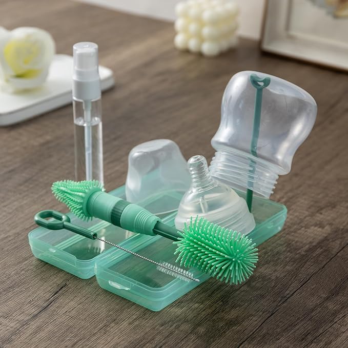 Chemimoso Small Silicone Baby Bottle Brush for Newborn Anti-Colic Baby Bottles，Portable Travel Bottle Cleaner Brush，Suit for Baby Bottles Less Than 8 OZ，Green