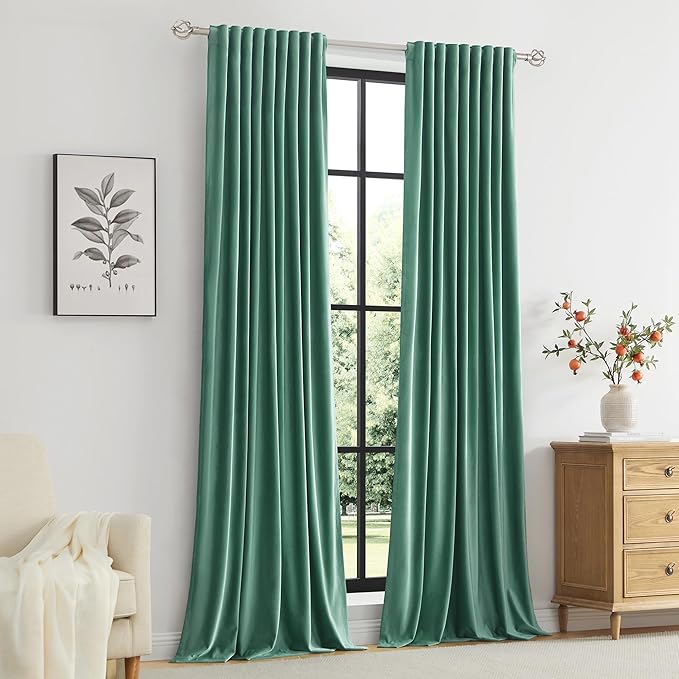 PRIMROSE Velvet Curtains 108 inch Long for Living Room,Set of 2 Panels Turquoise Aqua Blackout Rod Pocket Back Tab Window Treatment Room Darkening Heavy Decorative Curtains Drapes for Bedroom