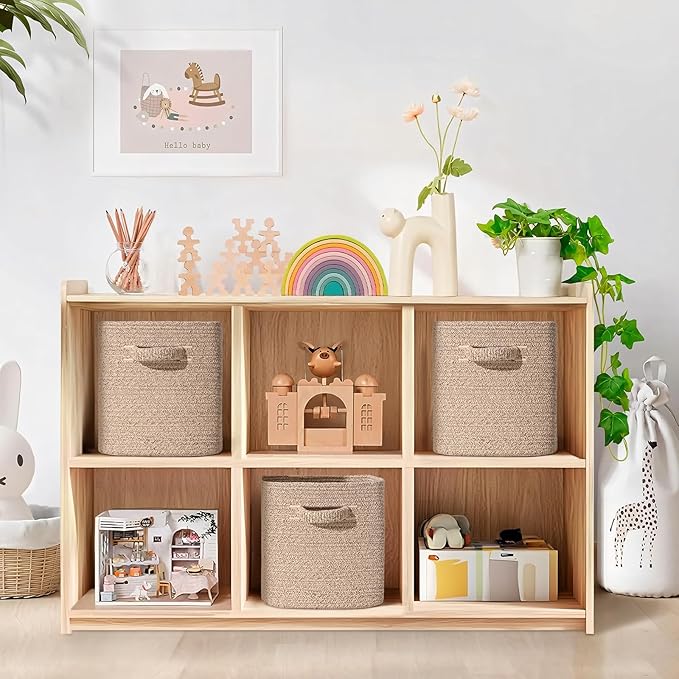 13 Inch Storage Cubes, 3 Pack Cube Storage Bins for Organizing, Cotton Rope Woven Baskets for Shelves, Bathroom, Kids Room, Closets, Baby Nursery